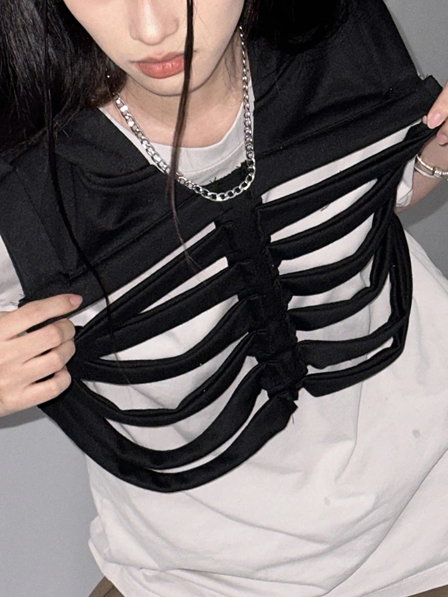 Grunge Hollowed Skeleton Hooded Vest