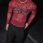Men's Printed Mesh Turtleneck Long-Sleeve Tee