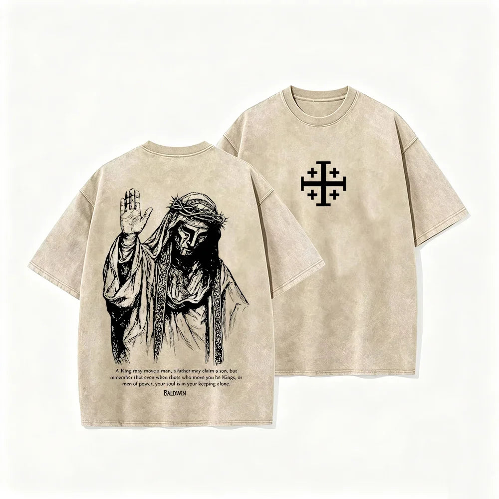 Jesus Crown of Thorns Graphic Washed Cotton T-Shirt