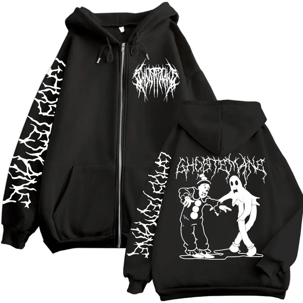 Ghostemane Black Printed Zip-Up Hoodie