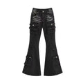 Women's Black Low-Rise Flare Cargo Jeans