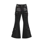 Women's Black Low-Rise Flare Cargo Jeans