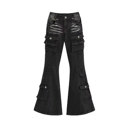 Grunge Black Cargo Flare Jeans