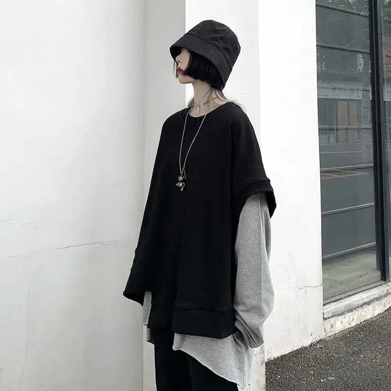 Black Layered Two-Piece Long-Sleeve Top Set