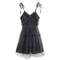 Black Gothic Lace-Up Tulle Mini Dress