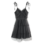 Black Gothic Lace-Up Tulle Mini Dress