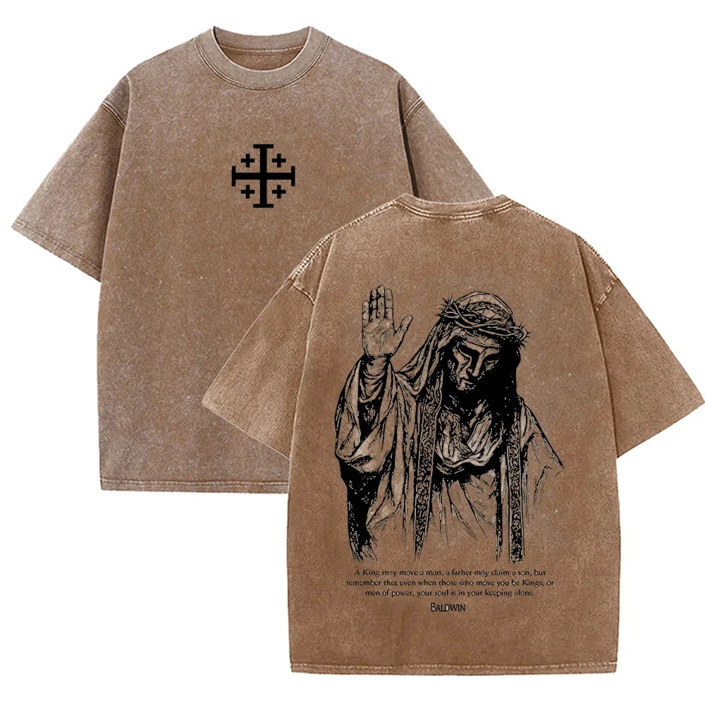 Jesus Crown of Thorns Graphic Washed Cotton T-Shirt