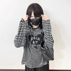 Striped Long-Sleeve Shirt with Heart Appliqué