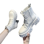 Women's PU Ankle Boots with Lugged Sole – Lace-Up