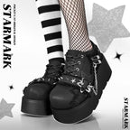 Star-Print Platform Ankle Boots with Chain Detail