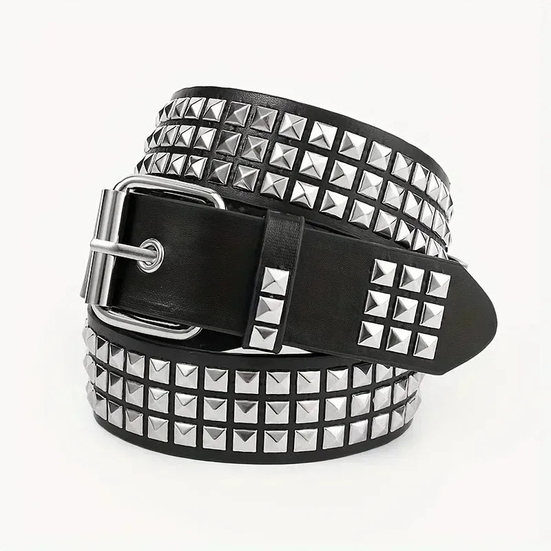 Black Studded Faux Leather Pyramid Rivet Belt
