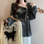 Women's Butterfly Graphic Lace-Up Long-Sleeve Top