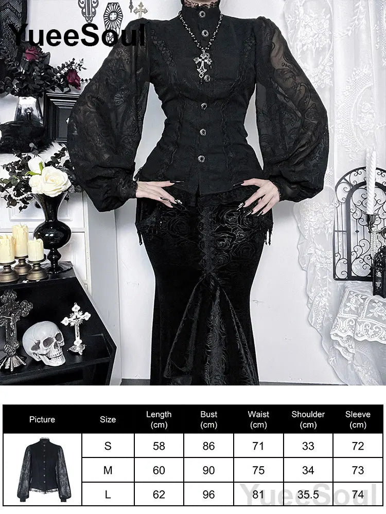 Women's Black Lace-Panel Long-Sleeve Top