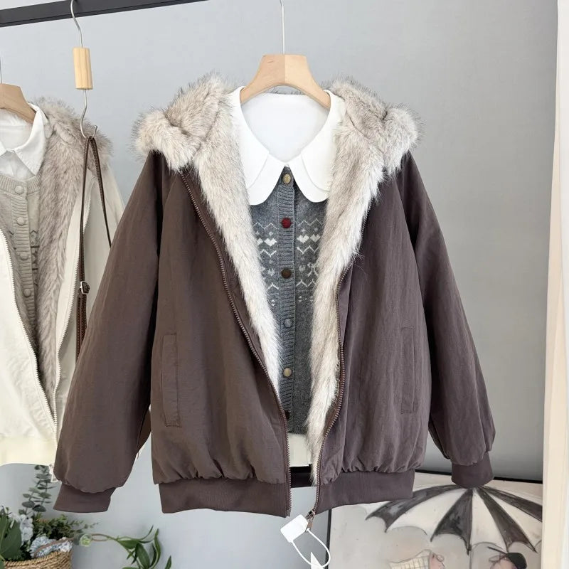 Women's Faux-Fur Hooded Padded Jacket with Zip Front