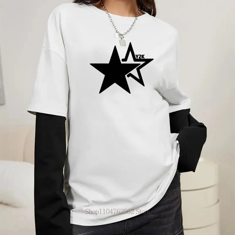 Women's Star Graphic Layered-Look Long-Sleeve T-Shirt