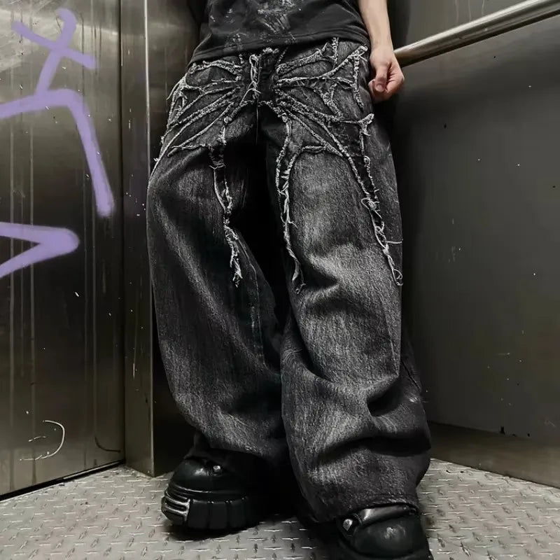 Black Spider-Embroidered Baggy Jeans
