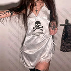 Grunge Skull Print Lace-Trim Mini Dress