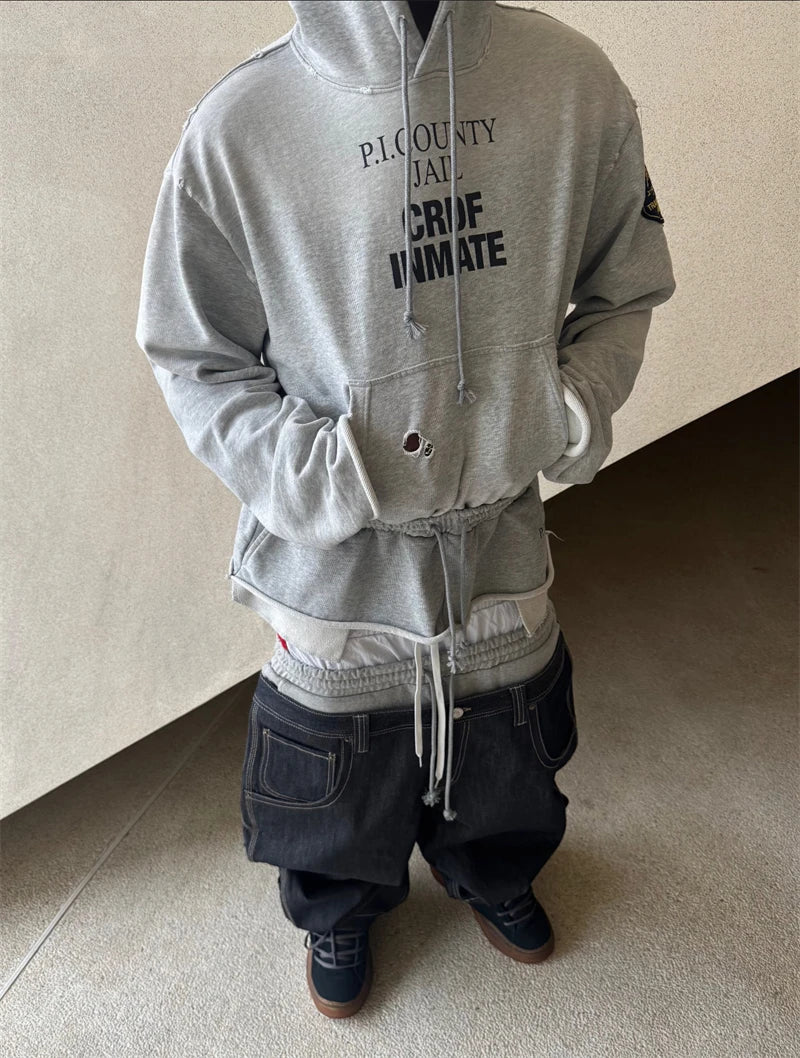 Washed Distressed Two-Piece Hoodie Pullover