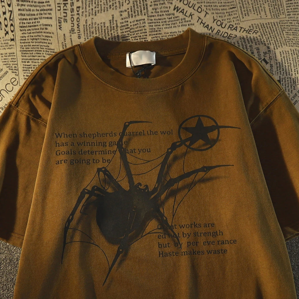 Grunge Spider Graphic Cotton T-Shirt