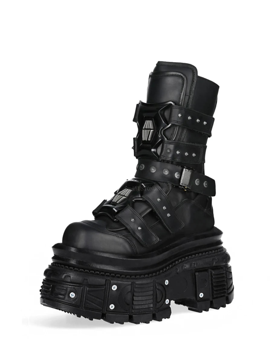 Black Rivet Platform Motorcycle Boots