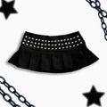 Black Studded Pleated Mini Skirt
