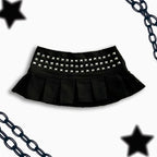 Black Studded Pleated Mini Skirt