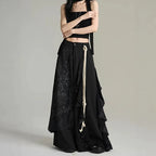 Black Patchwork Wide-Leg Pants with Layered Panels