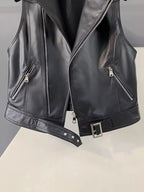 Women's Black Leather Biker Vest