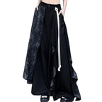 Black Patchwork Wide-Leg Pants with Layered Panels