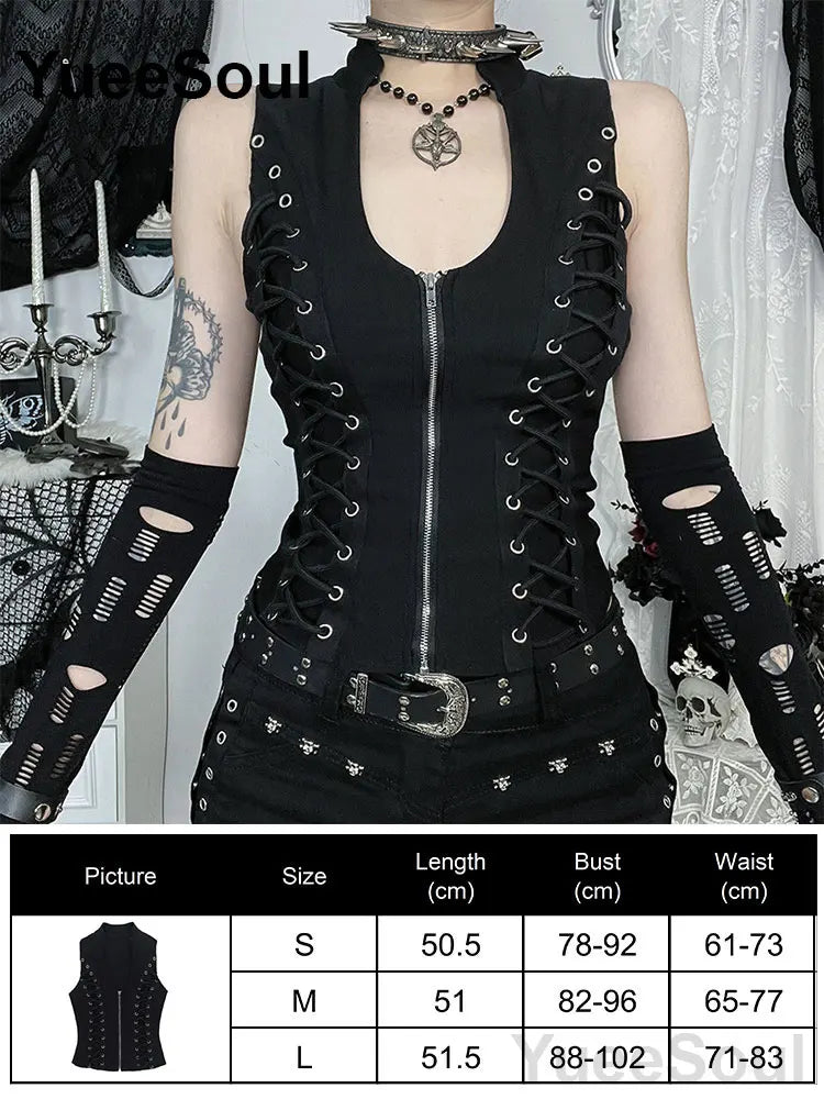Women's Black Lace-Up Gothic Sleeveless Camisole