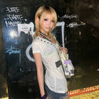Grunge Studded Cross Print Sheer V-Neck T-Shirt