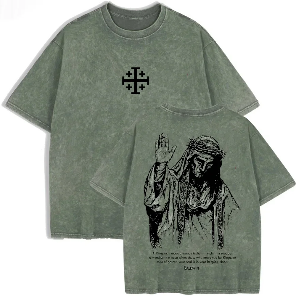 Jesus Crown of Thorns Graphic Washed Cotton T-Shirt