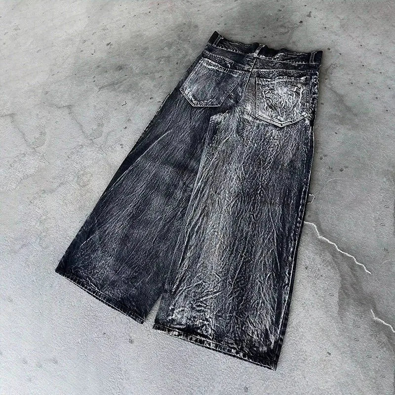 Black Spider-Embroidered Baggy Jeans