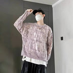 Men's Distressed Open-Knit Crewneck Sweater