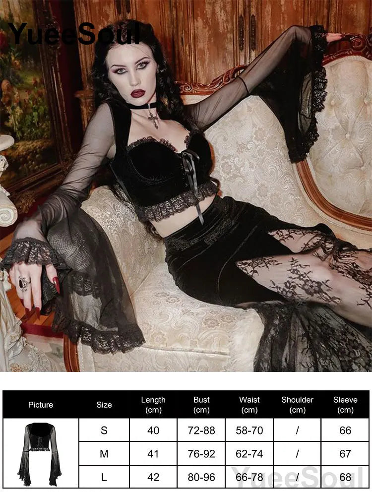 Women's Black Long-Sleeve Gothic Top