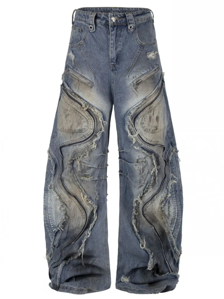 Men's Distressed Wide-Leg Cargo Jeans