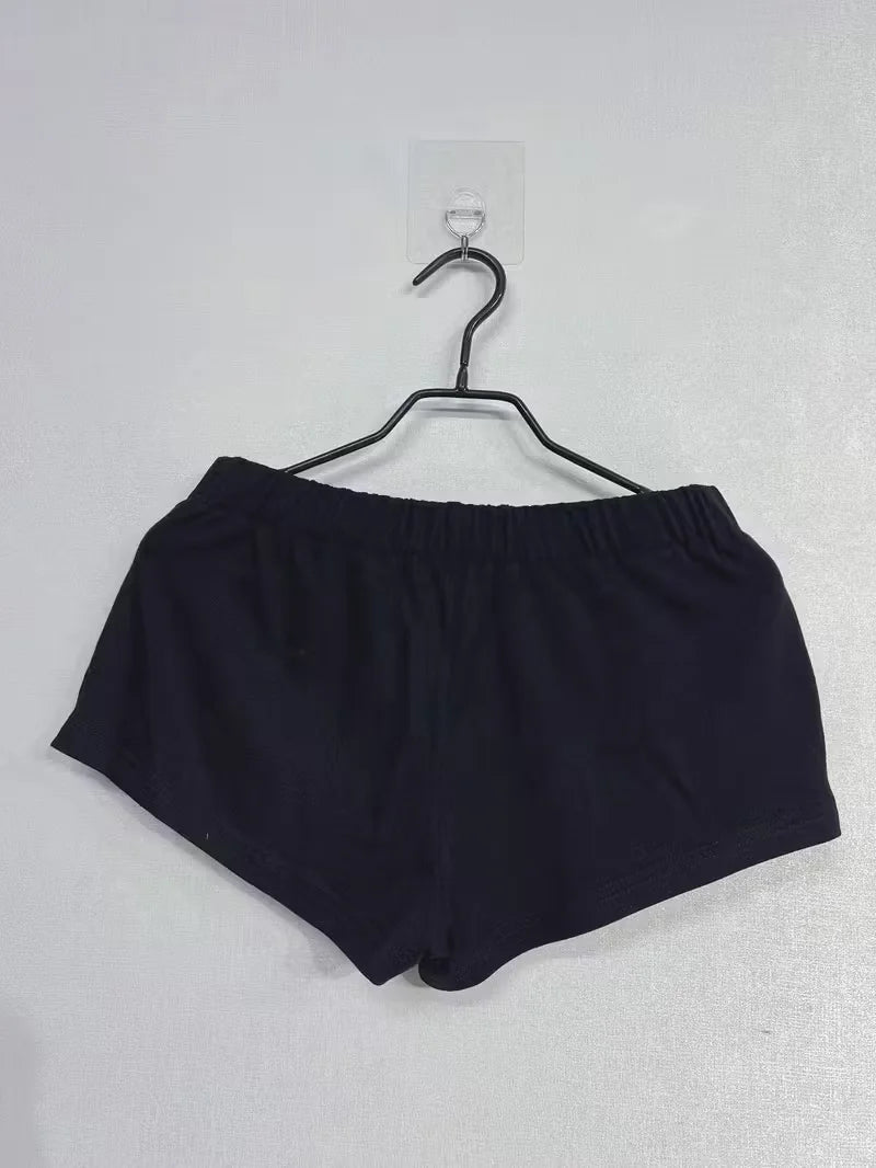 Women’s Black Low-Rise Shorts with Geometric Cross Stud Detail