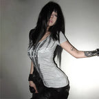 Gray Striped Graphic Short-Sleeve T-Shirt