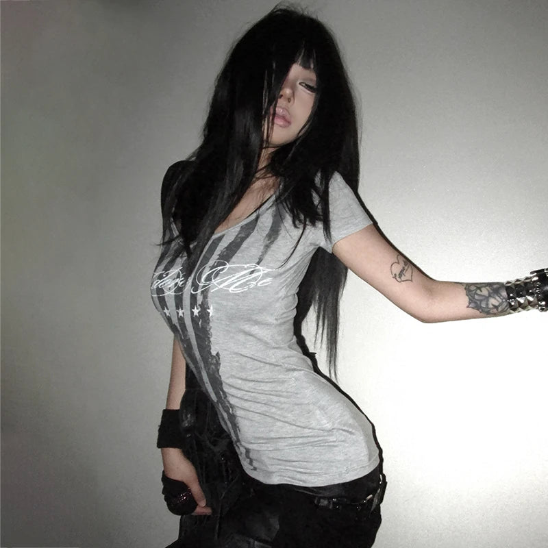 Gray Striped Graphic Short-Sleeve T-Shirt
