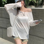 Sheer Off-Shoulder Long-Sleeve Top