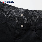 Men's Black Patchwork Wide-Leg Jeans