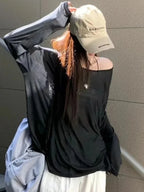 Sheer Off-Shoulder Long-Sleeve Top