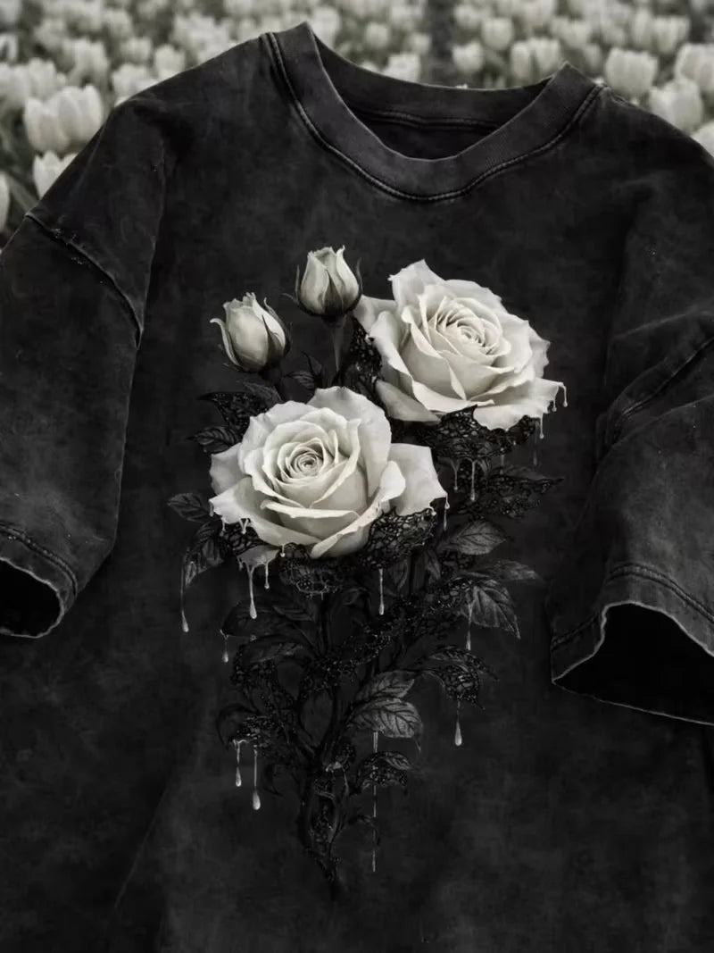 Black Rose Graphic Washed T-Shirt