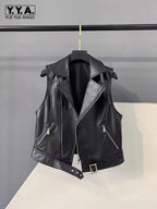 Women's Black Leather Biker Vest