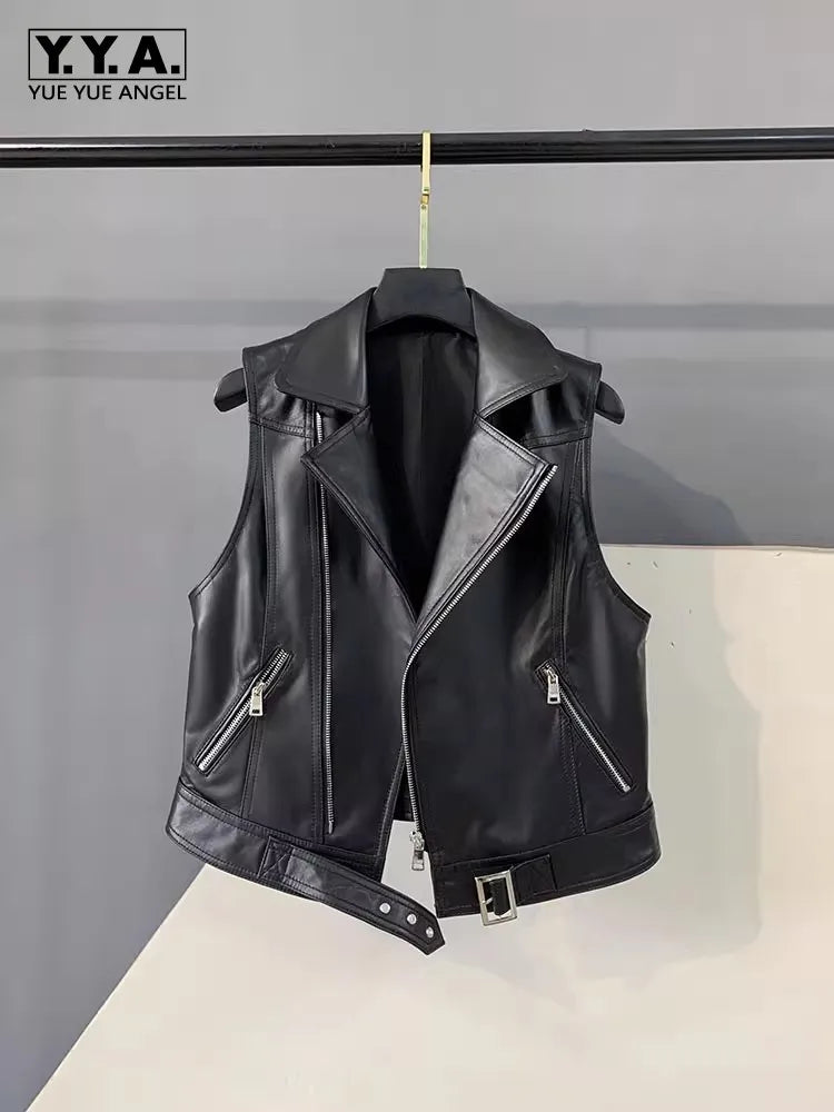Women's Black Leather Biker Vest