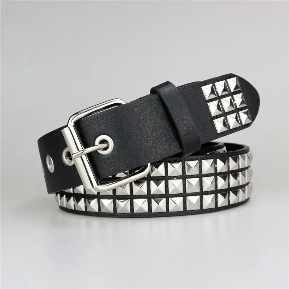 Black Studded Faux Leather Pyramid Rivet Belt
