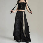 Black Patchwork Wide-Leg Pants with Layered Panels