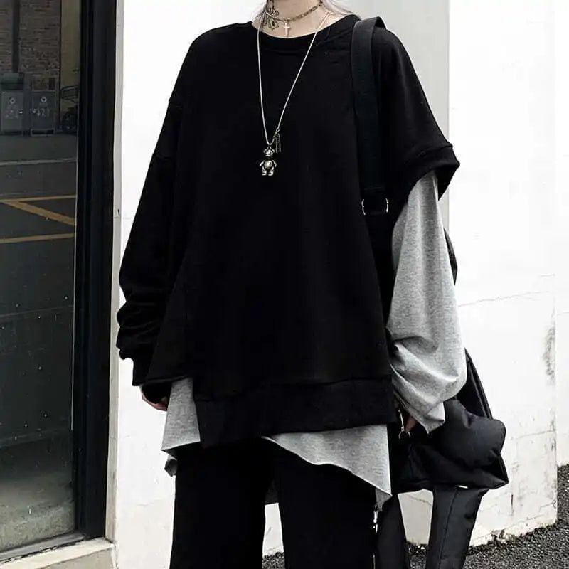 Black Layered Two-Piece Long-Sleeve Top Set