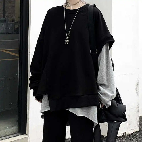 Black Layered Two-Piece Long-Sleeve Top Set