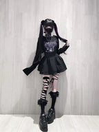 Black Gothic Graphic Long-Sleeve Tunic Top